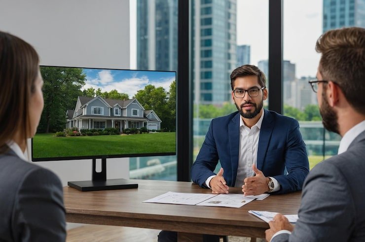 businessman discussing with real estate agents chroma key_198067 1063352